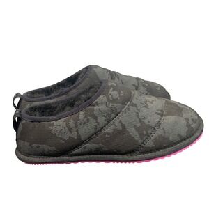 Sorel Womens Size 5 Camo Puffer Go Bodega Run‎ Slippers Black Gray Cozy Slip On